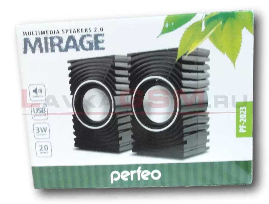 Колонки Perfeo "MIRAGE" 2.0, мощность 2х3 Вт (RMS), чёрн, USB (PF-2023)