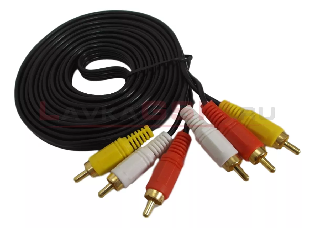 Шнур 3х3 RCA 1.5м, толстый провод, штекеры покрыты нитридом титана
